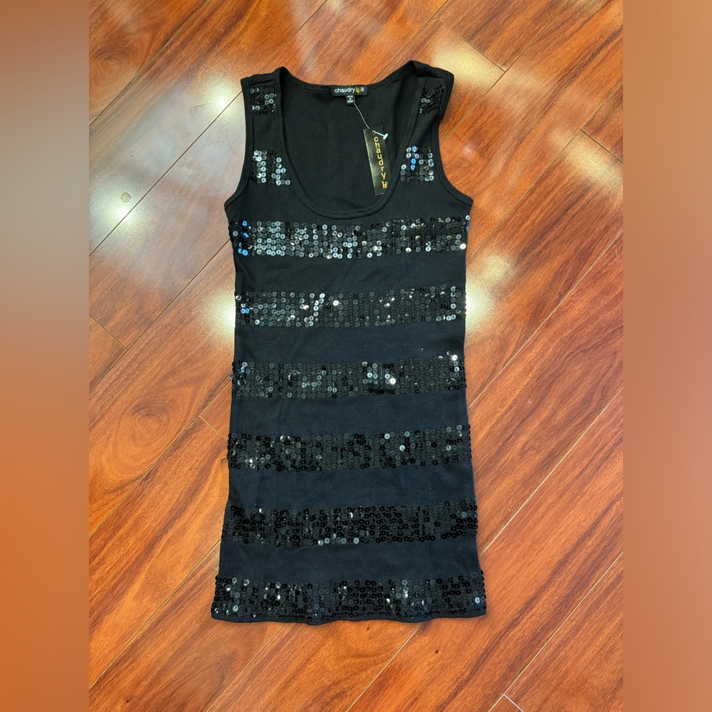 Chaudry Kc Black Sequin Tank Top Size Small